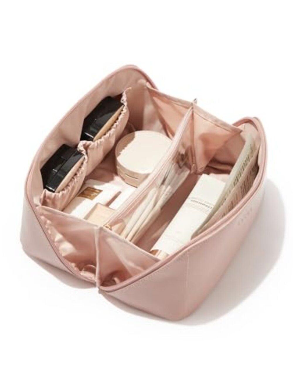 Large Capacity Travel Makeup Bag PU Waterproof Open Flat Toiletry Organizer